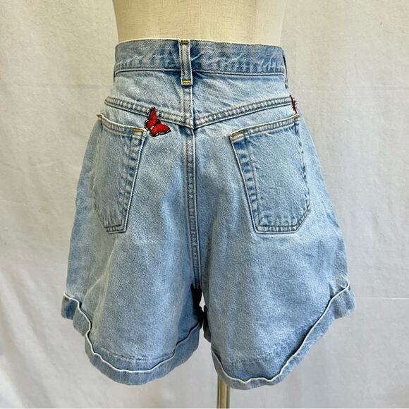 Vintage 90s JG Hook denim jean mom shorts butterfly patches 100% cotton size 14 - Picture 15 of 15